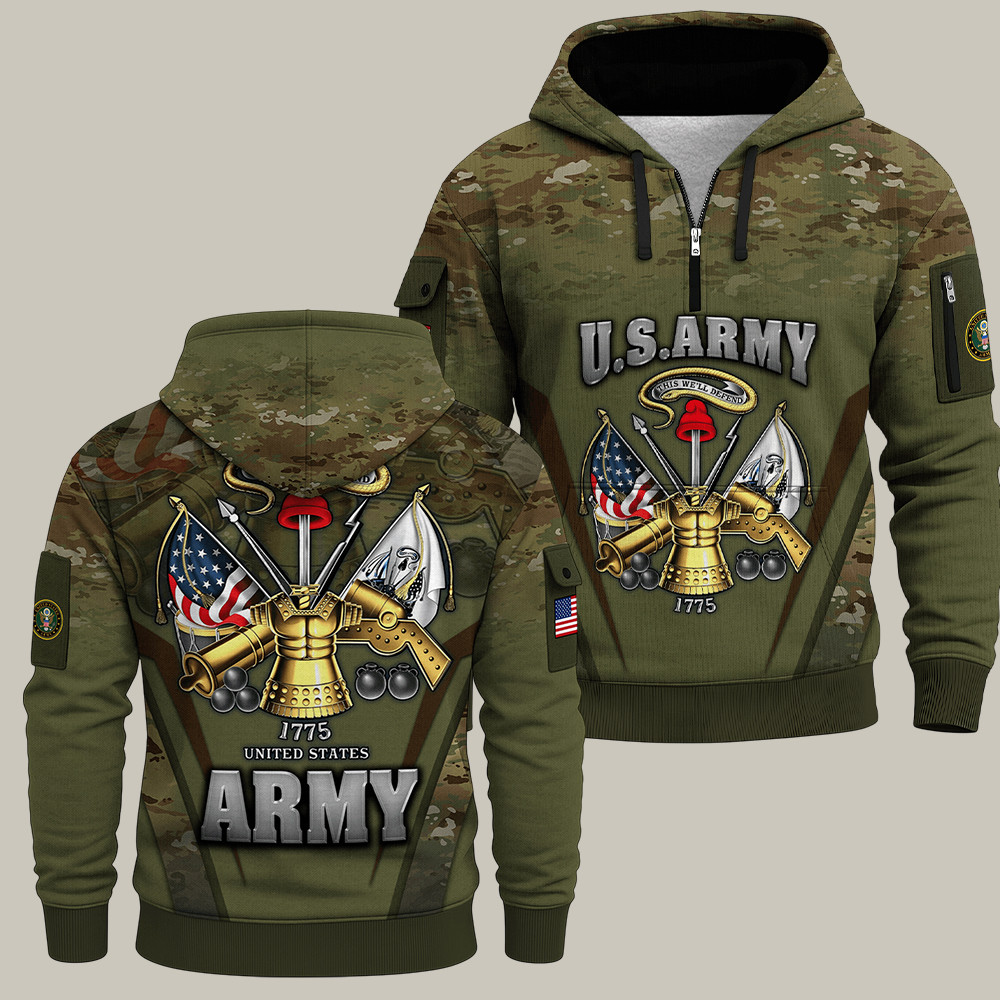US Army 250Th Anniversary Camo Quarter Zip Hoodie Military Apparel Army Graduation Shirt
