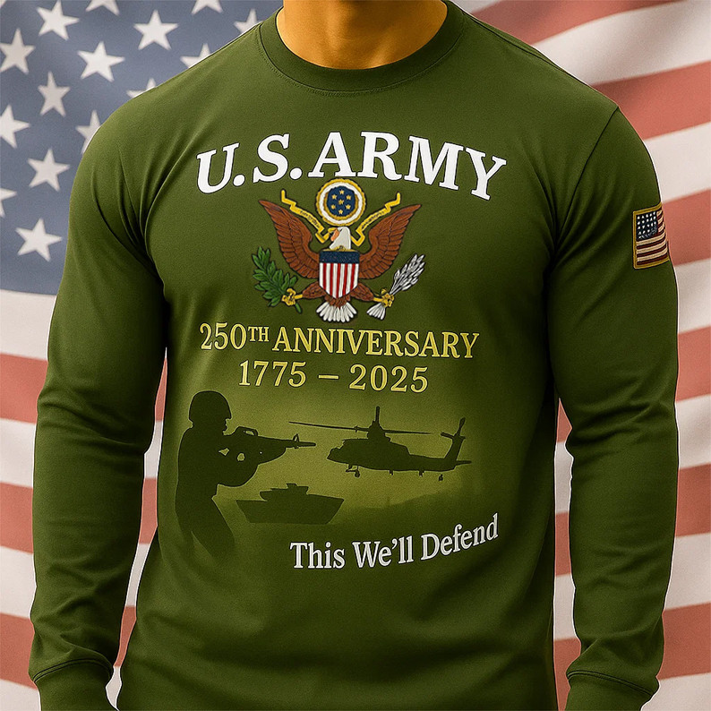 US Army 250th Anniversary Long Sleeve T-Shirt Patriotic Clothes Gifts For Military