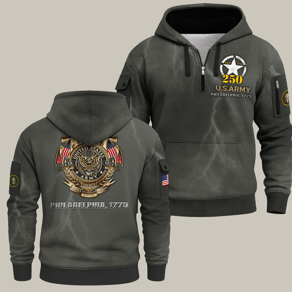 US Army 250Th Anniversary Quarter Zip Hoodie Philadelphia 1775 Army Gifts For Him