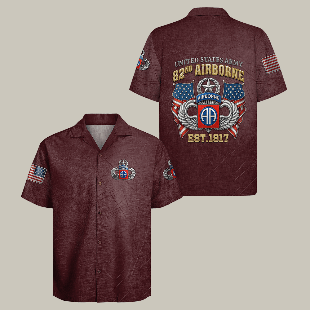 US Army Airborne Hawaiian Shirt 82nd Airborne Patriotic Veteran Shirt Gift Idea
