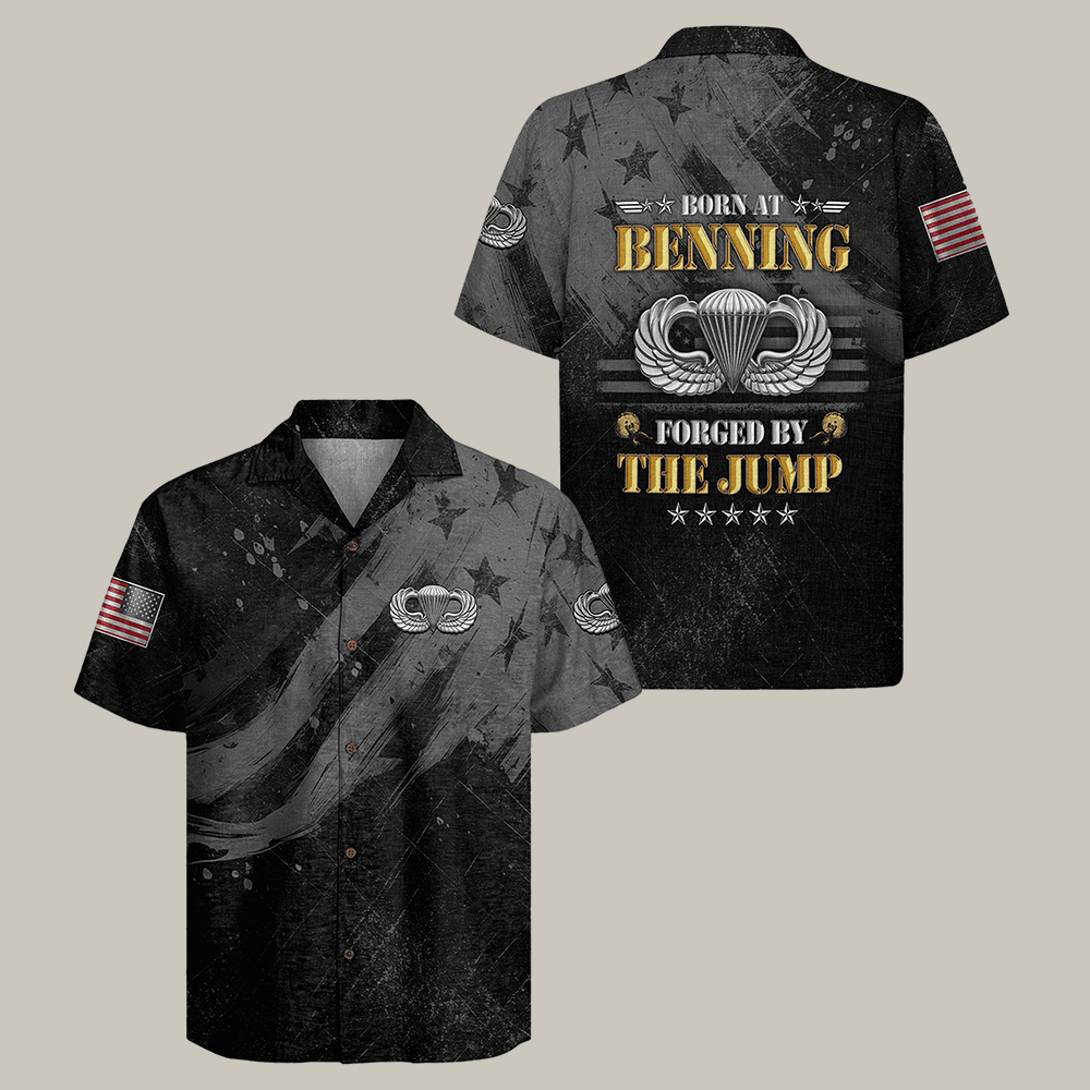 US Army Airborne Hawaiian Shirt Born At Benning Forged By The Jump Shirt Veteran Present