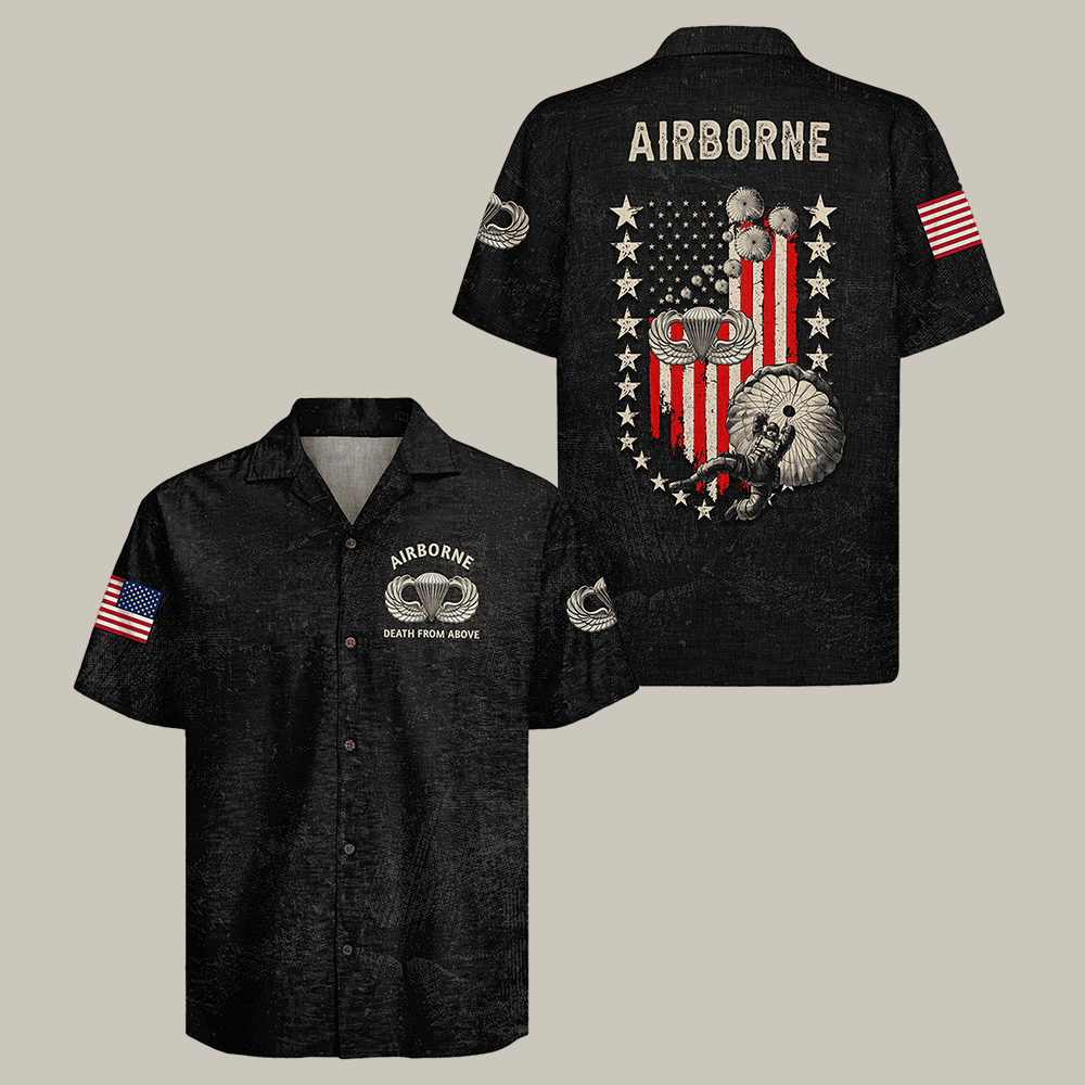 US Army Airborne Hawaiian Shirt Death From Above 82nd Airborne Paratrooper Shirt