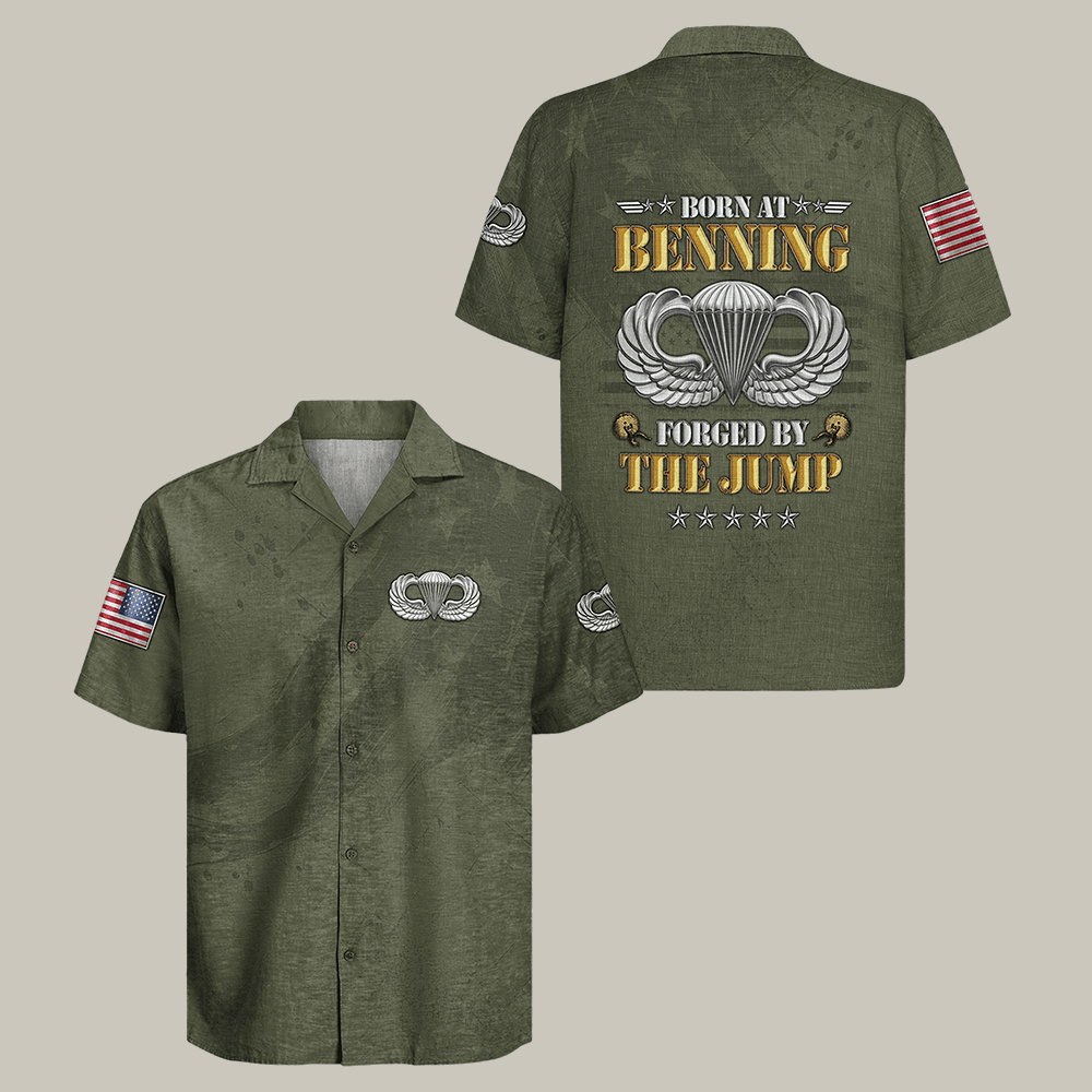US Army Airborne Hawaiian Shirt Forged By The Jump Army Veteran Shirt Gift Idea