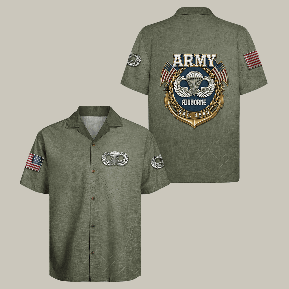 US Army Airborne Hawaiian Shirt Patriotic Army Veteran Shirt Cool Gift For Dad