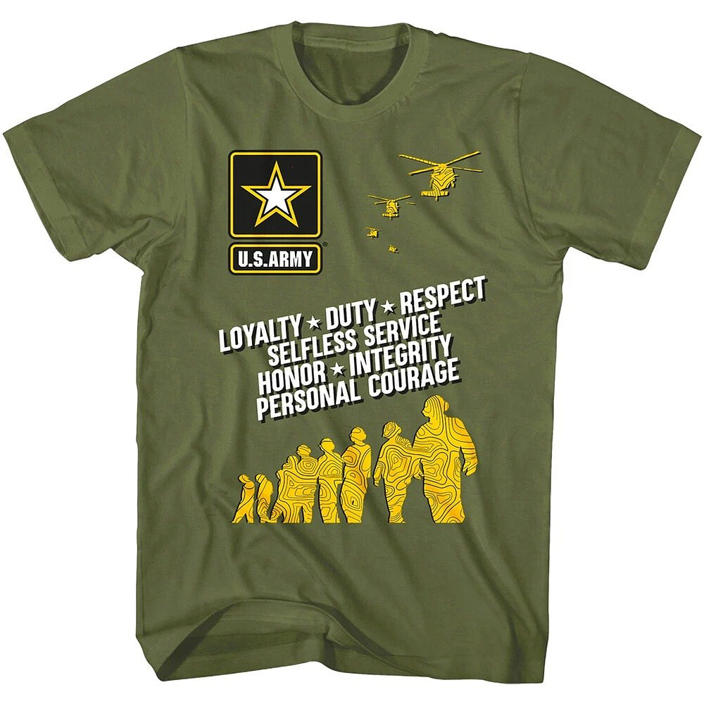 US Army Core Values Men's T Shirt United States Soldiers America Mission Map Tee