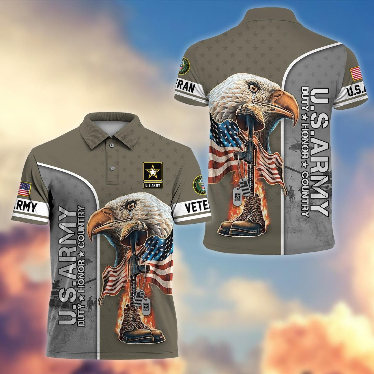 US Army Eagle Polo Shirt Honor'Country Military Gift for Dad and Husband on Veterans Day