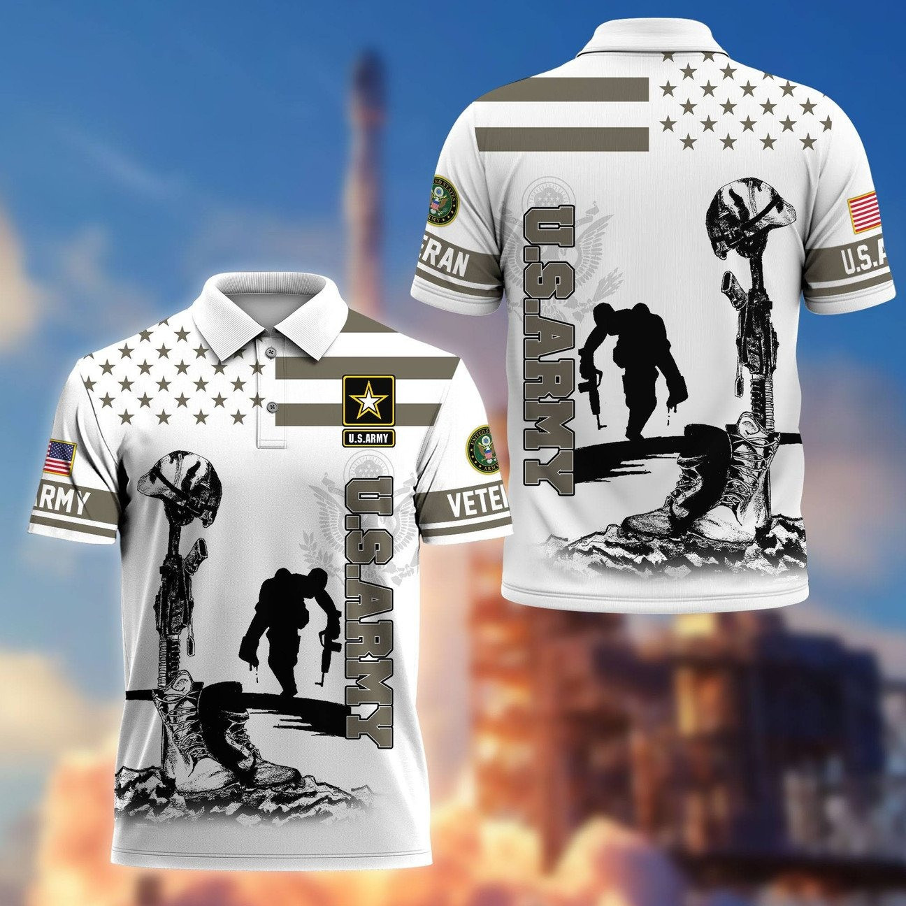 US Army Fallen Soldier Polo Shirt Veteran Memorial Tribute Gift for Dad and Husband on Veteran Day