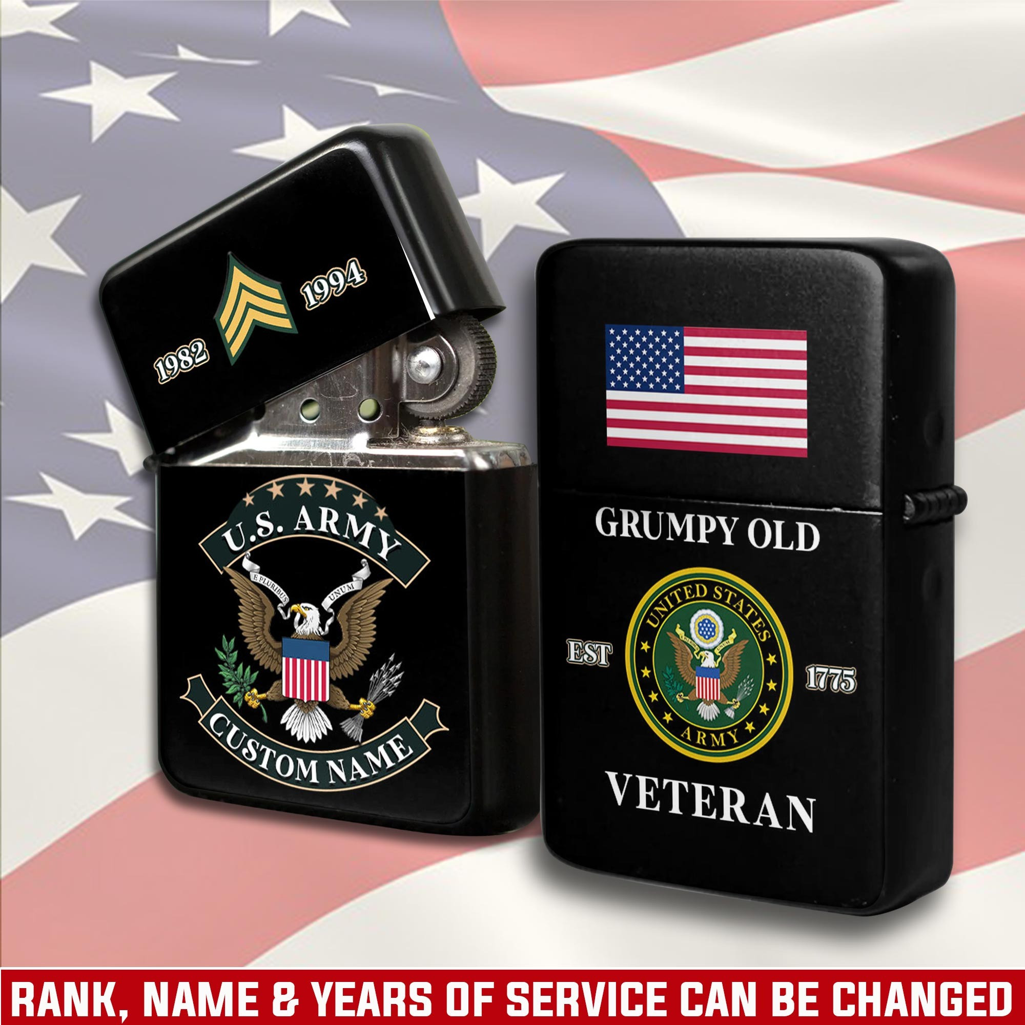 US Army Grumpy Old Custom Lighter Gifts For Dad and Husband In America on Veterans Day
