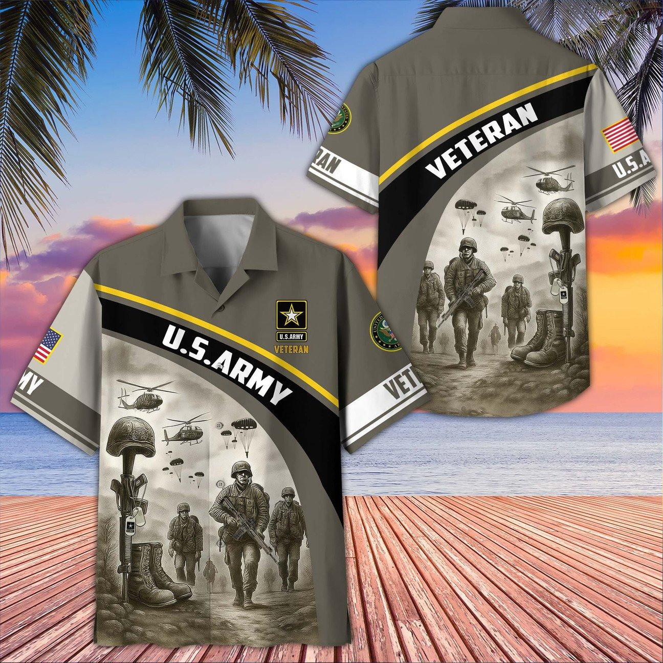 US Army Hawaiian Veteran Military Soldier Helicopter Shirt Memorial Gift for Army Men on Veterans Day