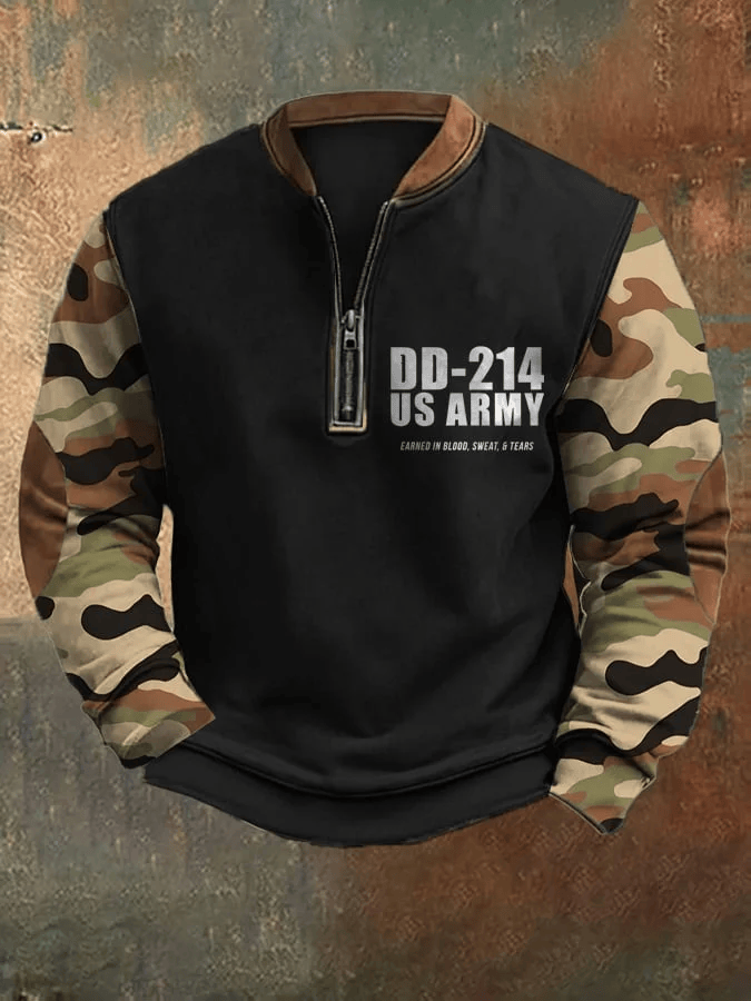 US Army Merch Retro DD-214 Veteran Zip Collar Sweatshirt Gift for Veterans Day