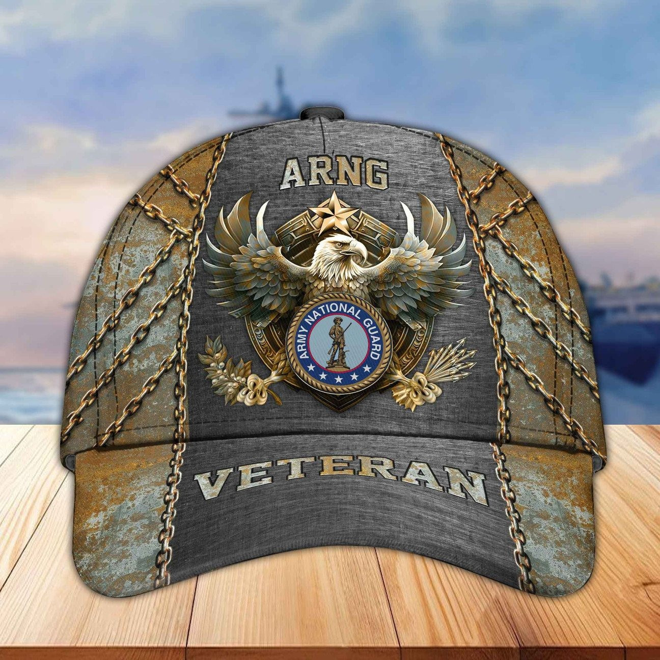 US Army National Guard Eagle Metal Chain Baseball Cap Gift For Father on Veterans Day