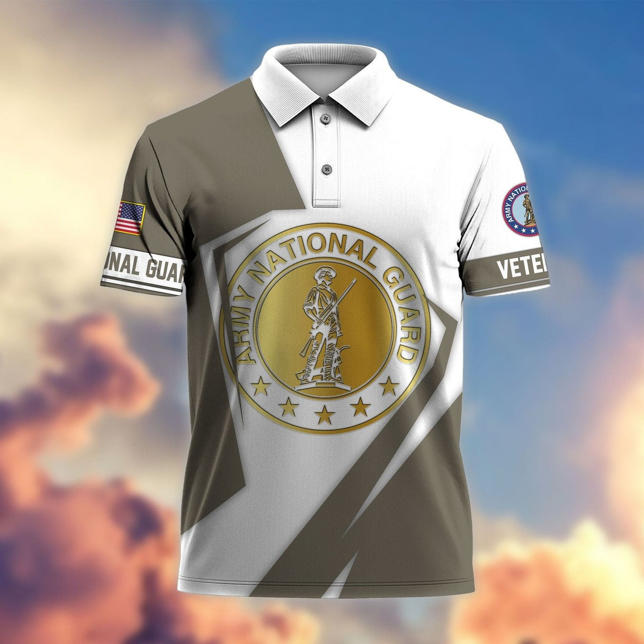 US Army National Guard Gold Seal Polo Shirt Exclusive Military Gift for Dad and Husband and Friends on Veterans Day