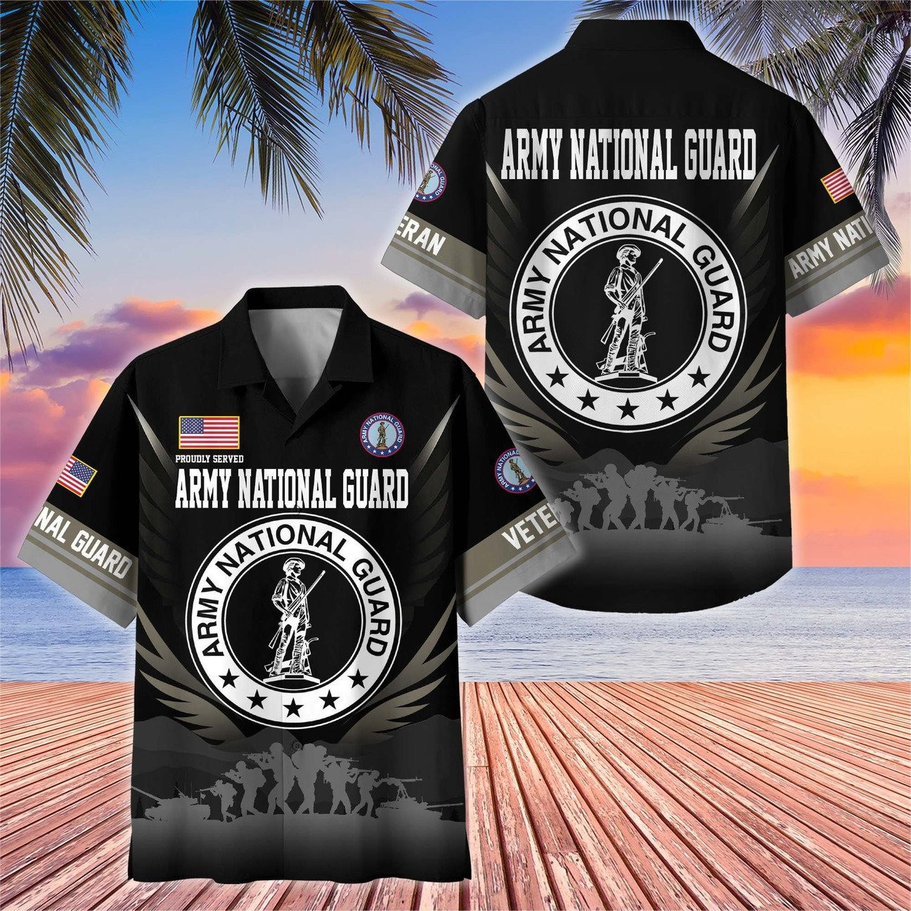 US Army National Guard Hawaiian Veteran Black Military Eagle Emblem Shirt Soldier Gift for Army Mens on Veterans Day