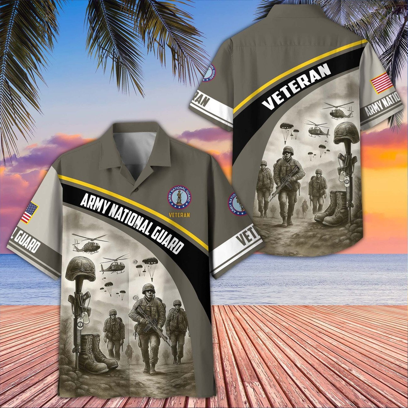 US Army National Guard Hawaiian Veteran Military Soldier Helicopter Shirt Memorial Gift for Army Men on Veterans Day