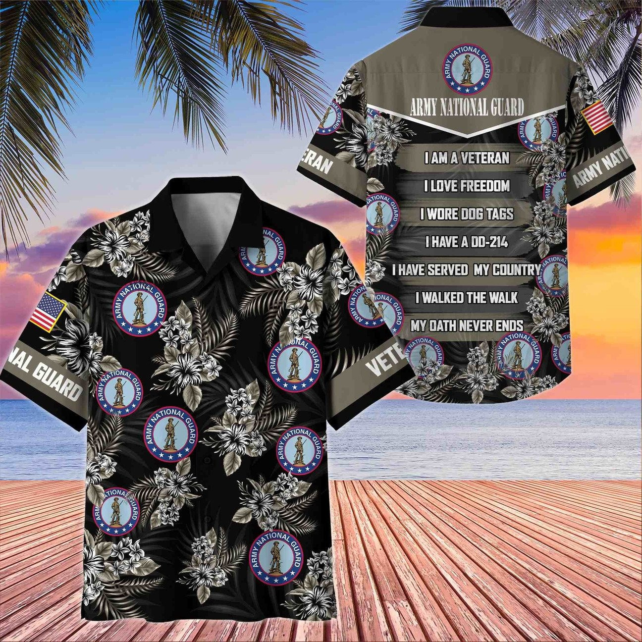 US Army National Guard I am Veteran I love Freedom Hawaiian Shirt Gift for Army Mens on Veterans Day