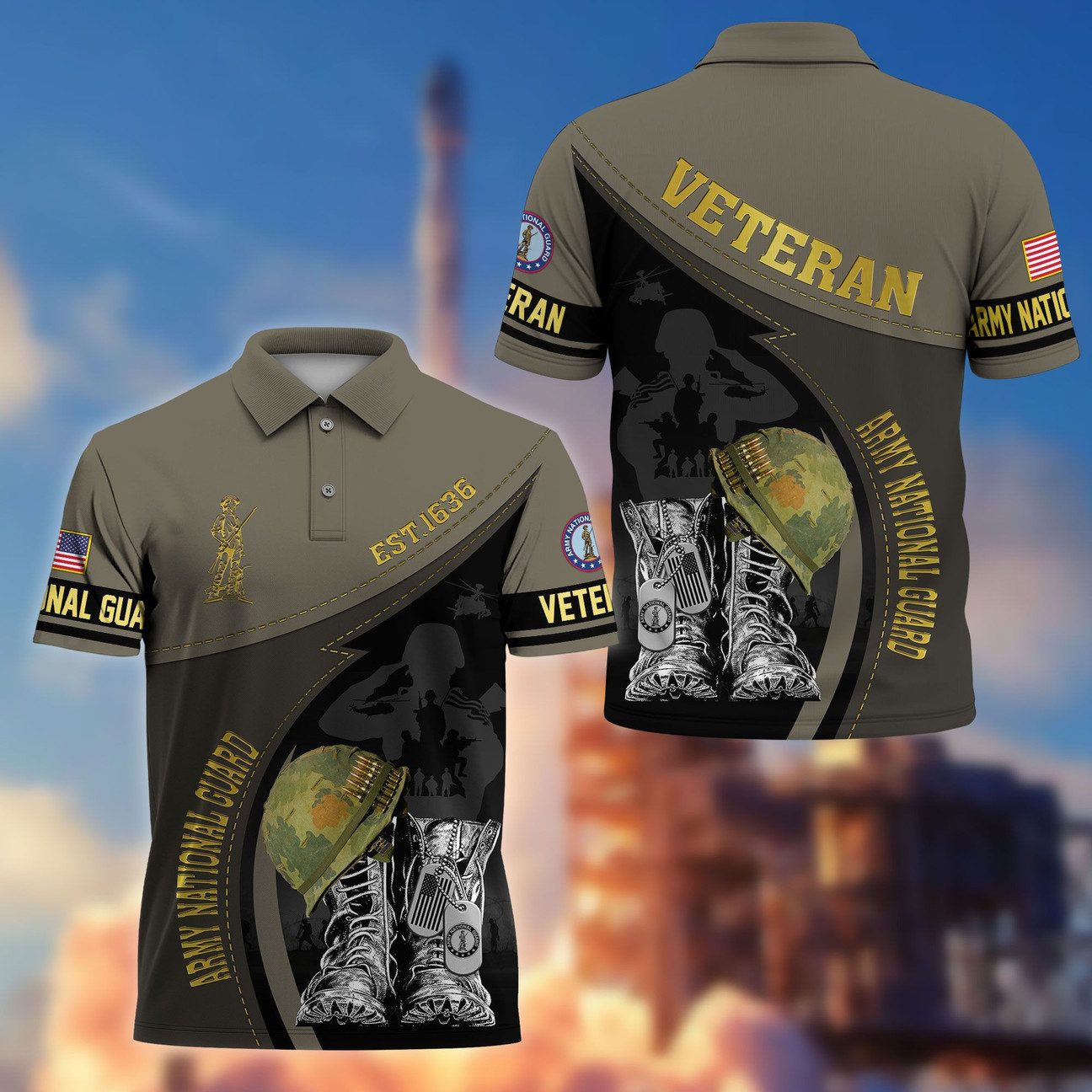 US Army National Guard Veterans Polo Shirt Men's Patriotic Shirt Veterans Day Ideas