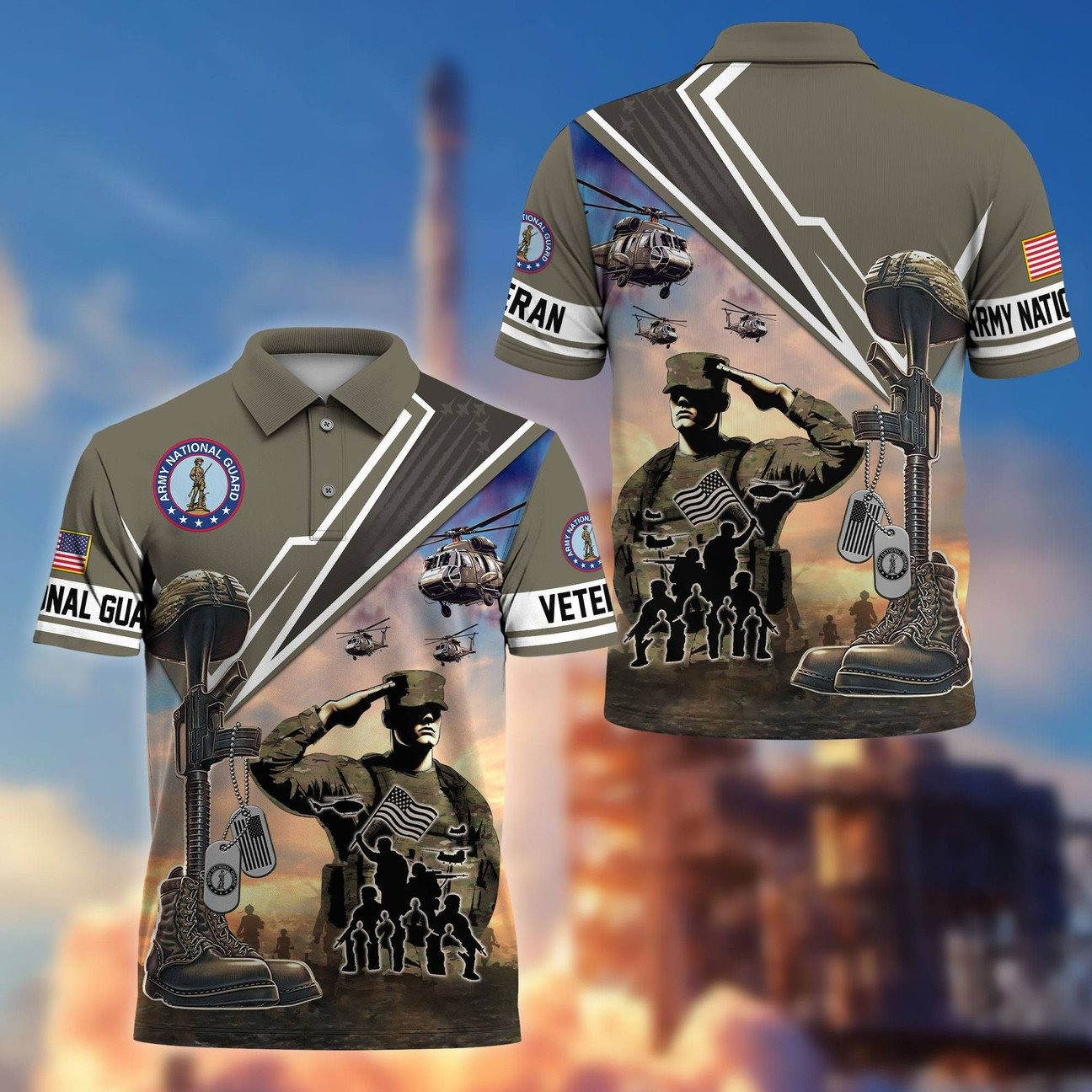 US Army National Guard Veterans Polo Shirt Patriotic Gift for Father and Friends and Husband on Veterans Day