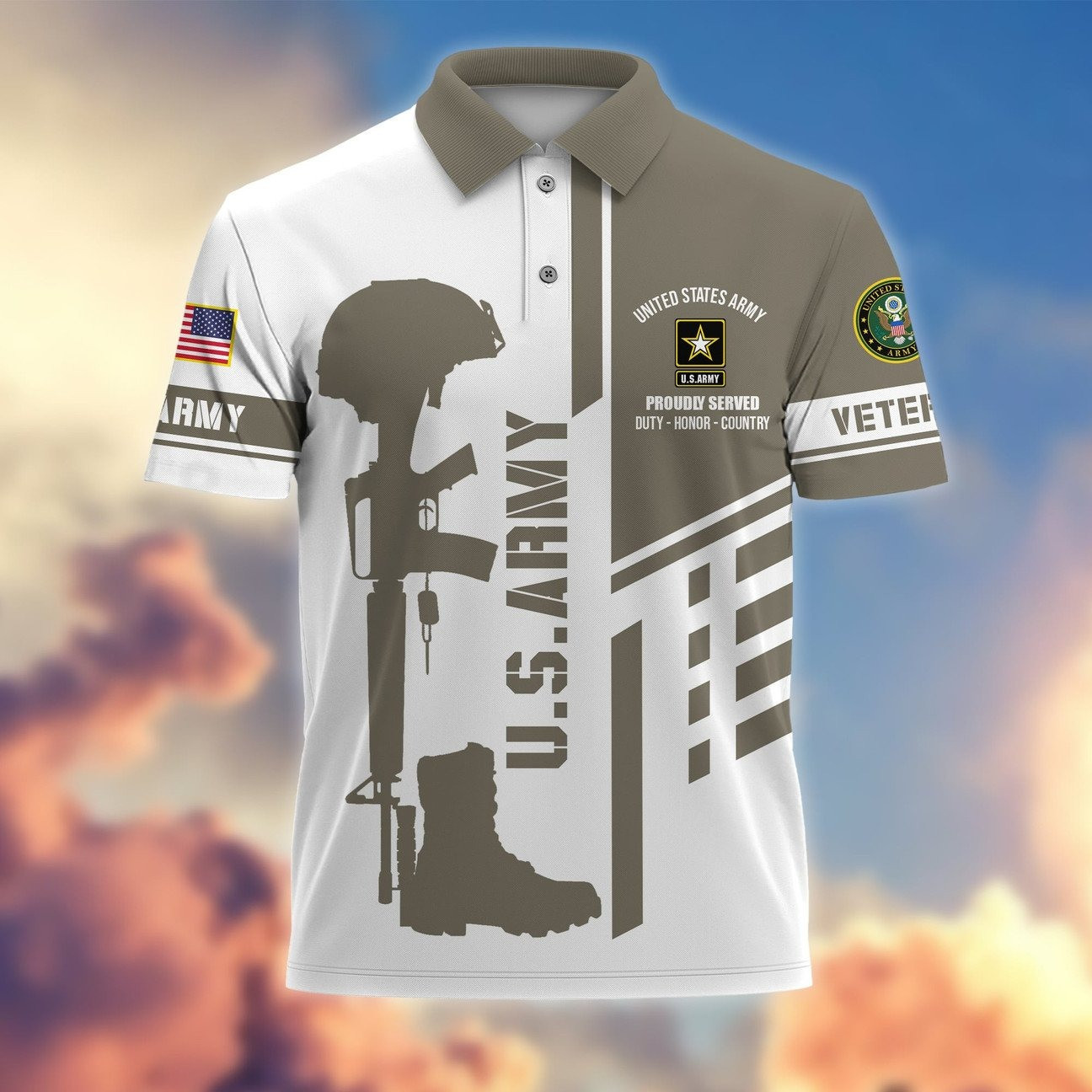 US Army Proudly Served Duty Honor Country Polo Shirt Perfect Gift for For Dad and Husband on Veterans Day