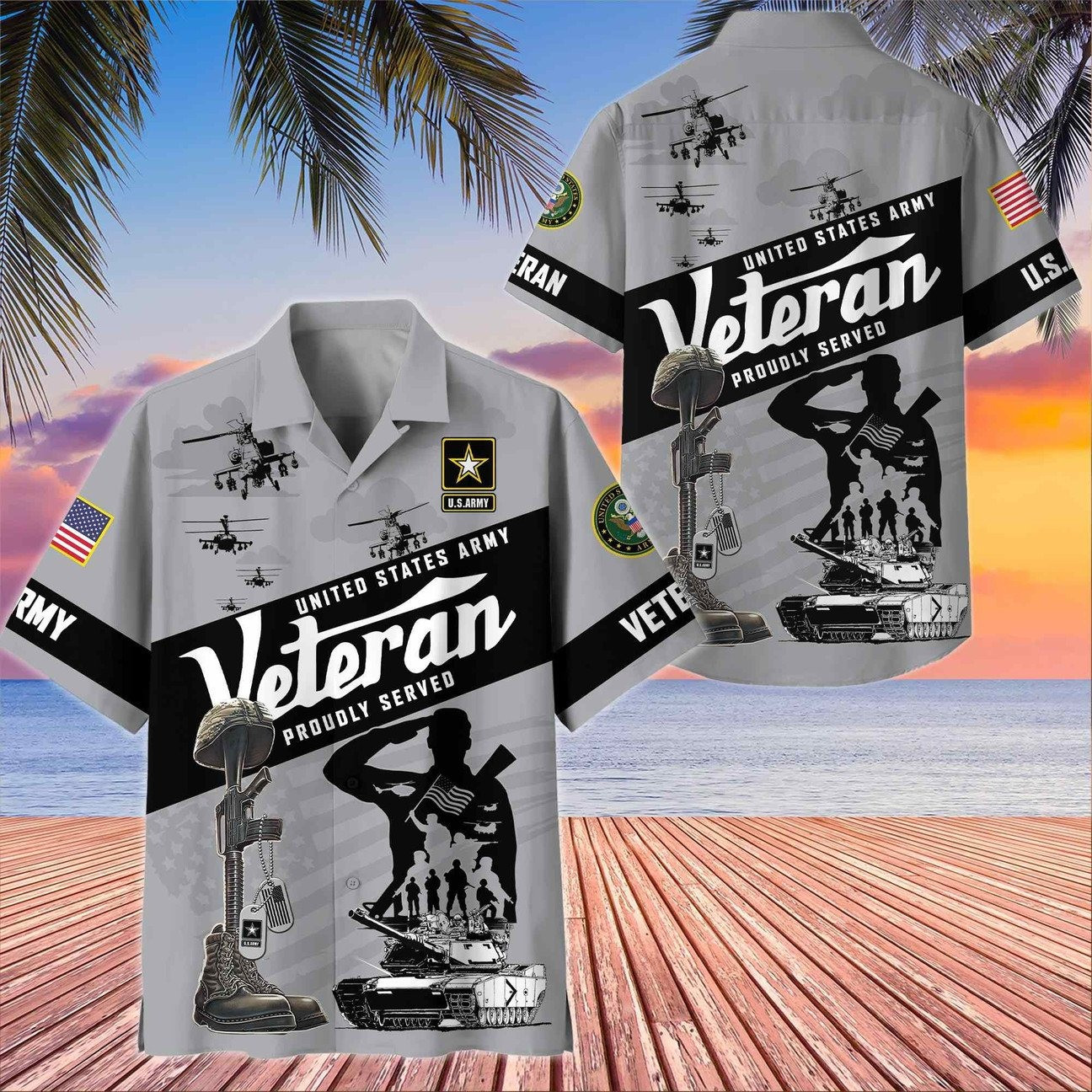 US Army Proudly Served Hawaiian Shirt Gift for Army Mens on Veterans Day