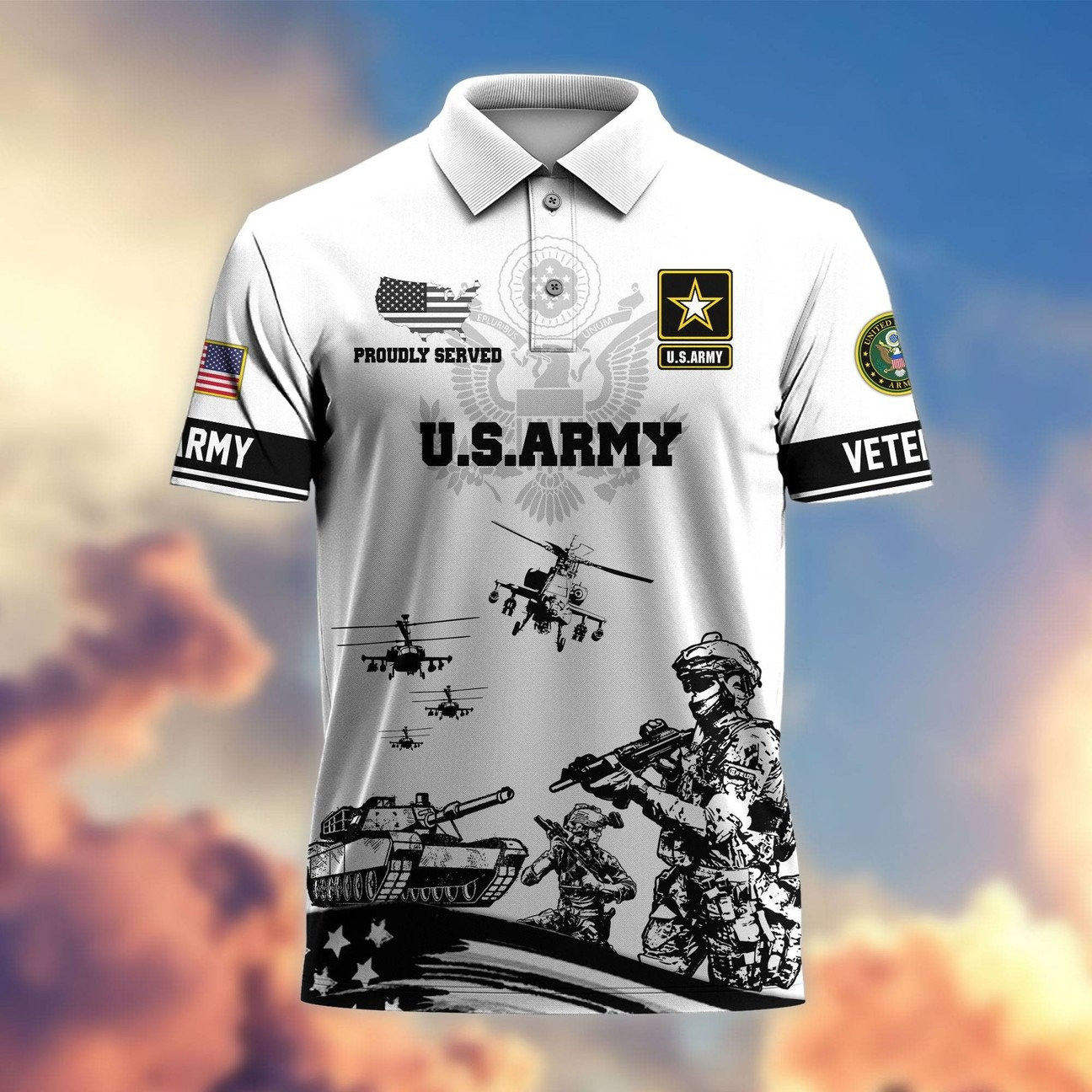 US Army Proudly Served Polo Shirt Infantry Military Gift for Dad and Husband and Friends on Veterans Day