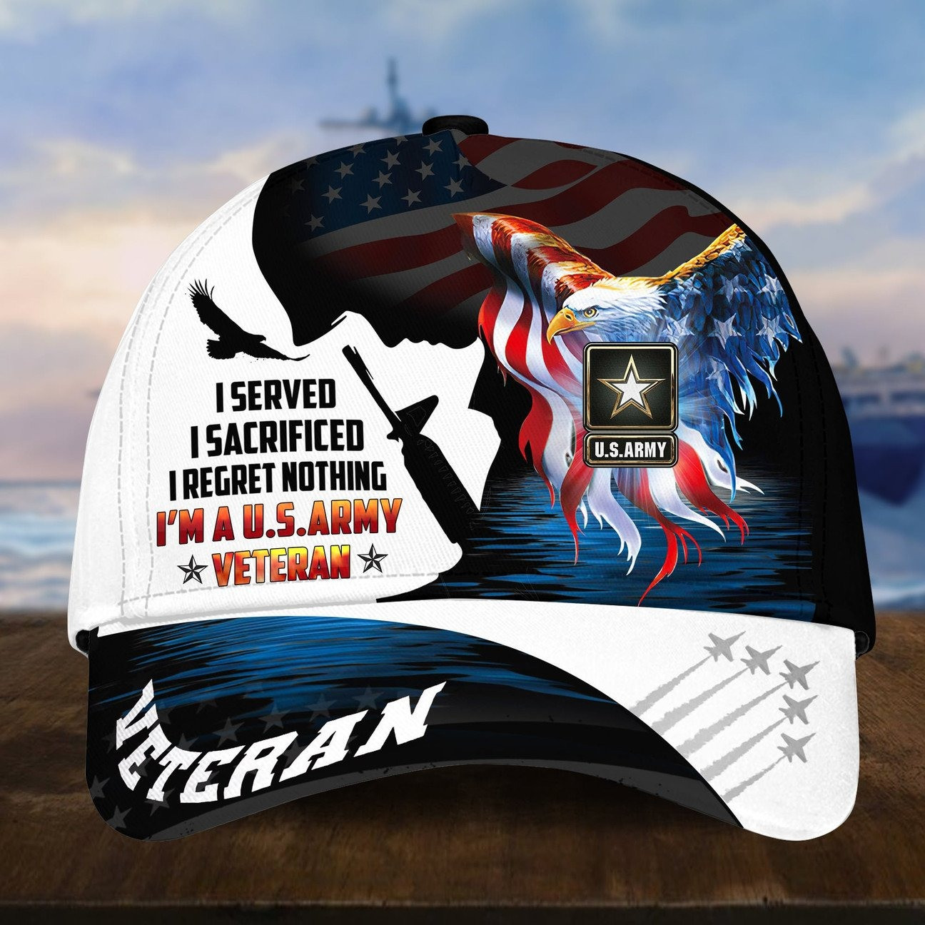 US Army Veteran Baseball Cap I Served Sacrificed Regret Nothing Gift for Veterans Day