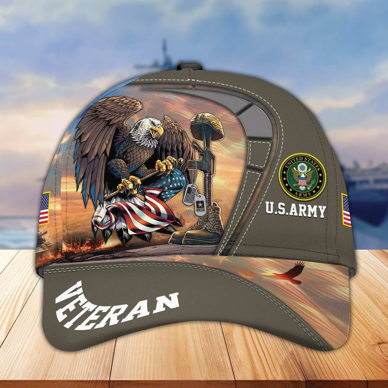 US Army Veteran Baseball Hat With Eagle And American Flag Cap Gift For Military Veterans