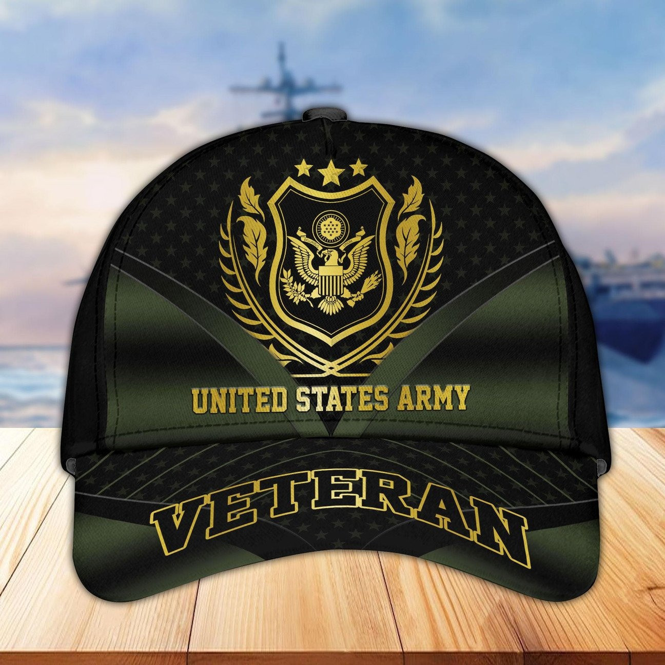 US Army Veteran Cap Green And Gold Patriotic Hat Gift For Veterans Father And Husband