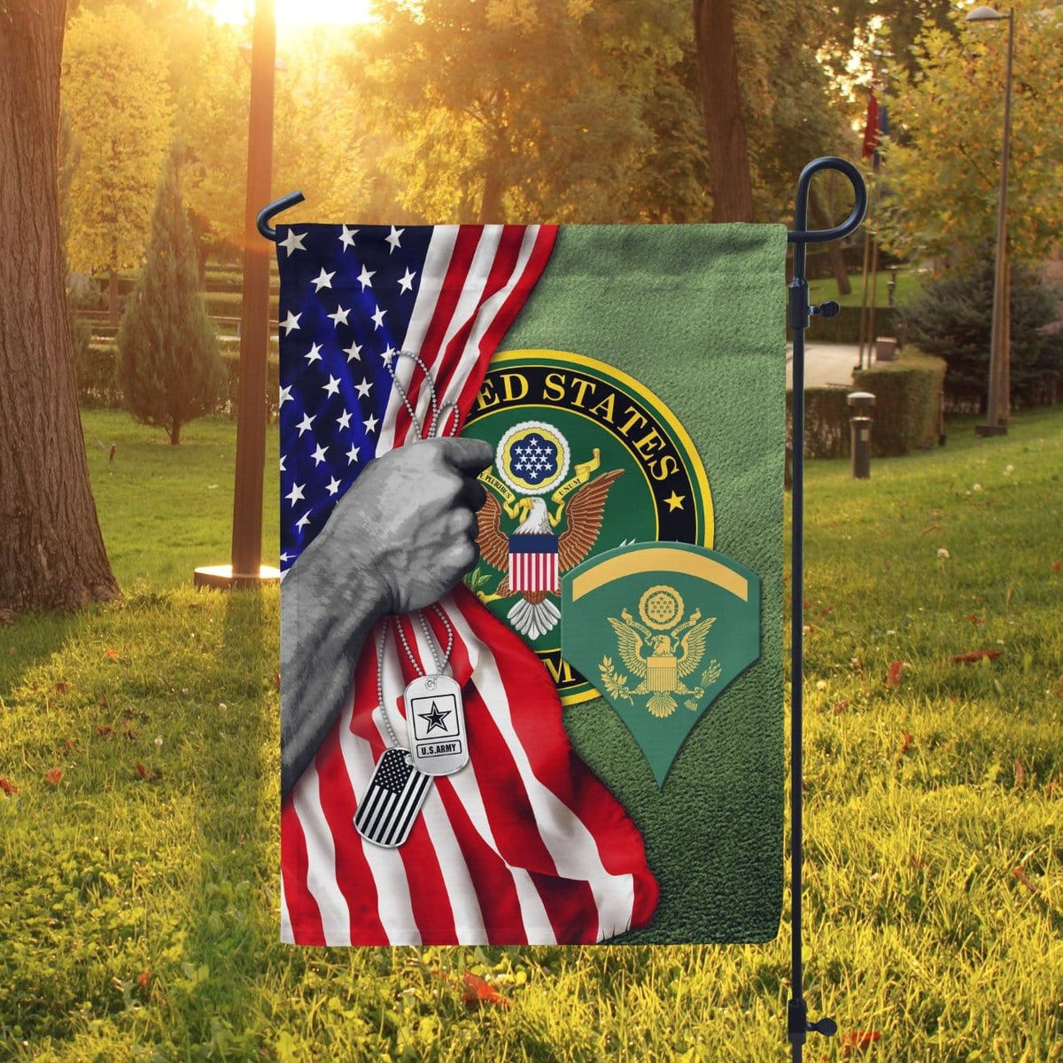 US Army Veteran Flag Half USA Flag Dog Tag Outdoor Decor Military Gift Ideas