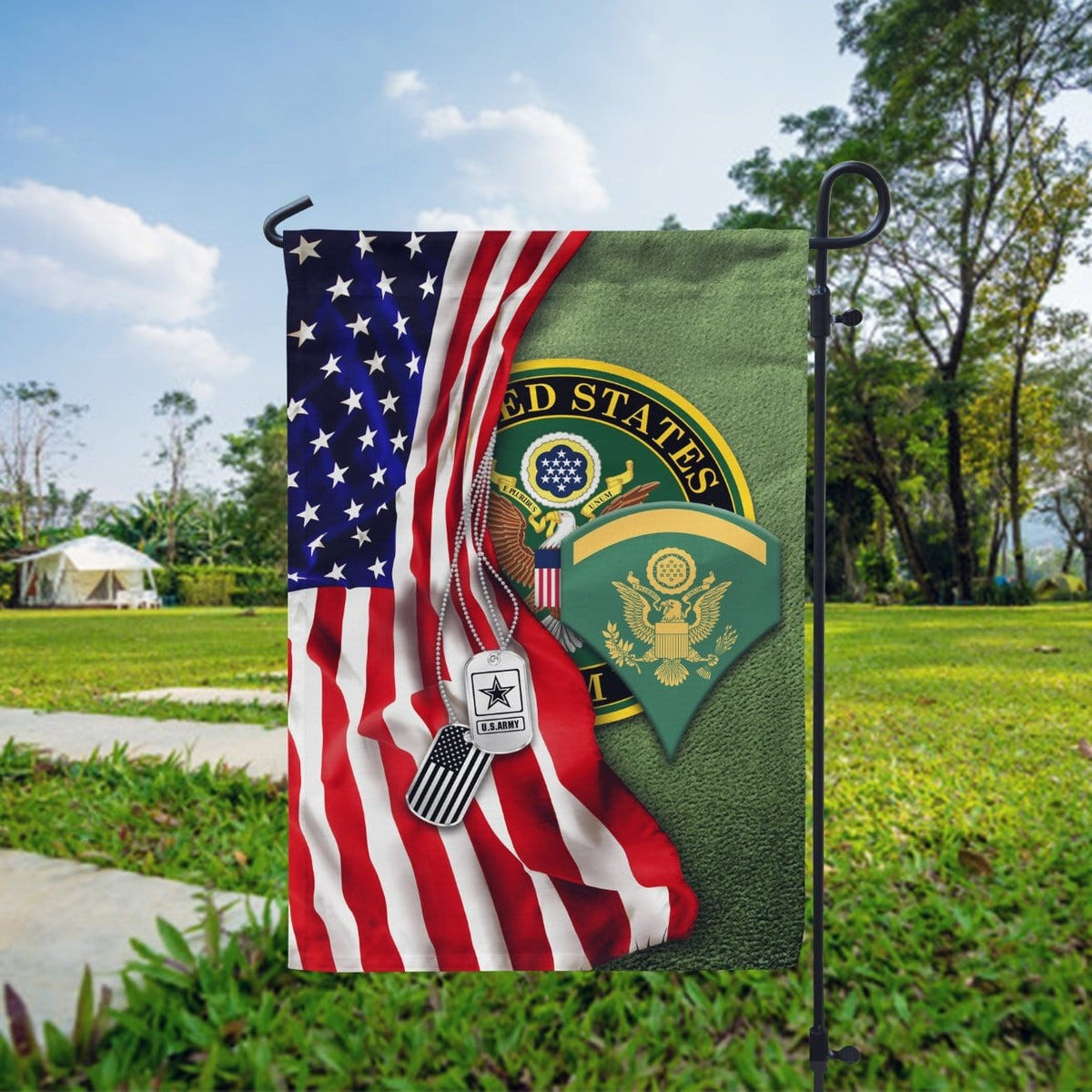 US Army Veteran Flag Half USA Flag Dog Tag Outdoor Decor Military Presents