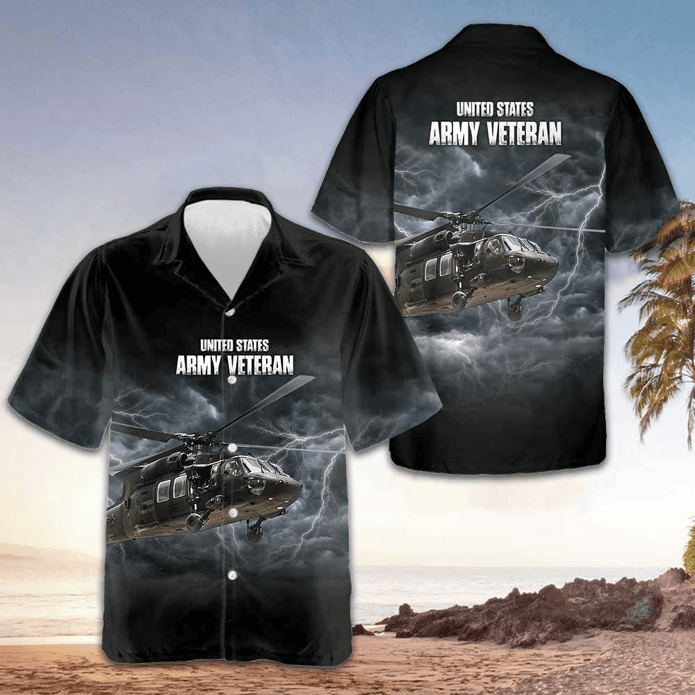 US Army Veteran Helicopter Hawaiian Shirt Men's Button Down Shirt Gifts For Army Veterans