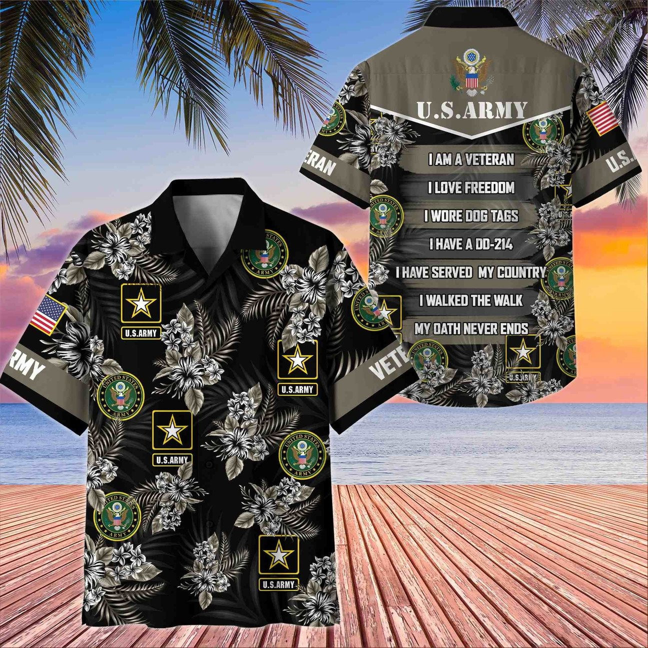 US Army Veteran I am Veteran I love Freedom Hawaiian Shirt Gift for Army Mens on Veterans Day