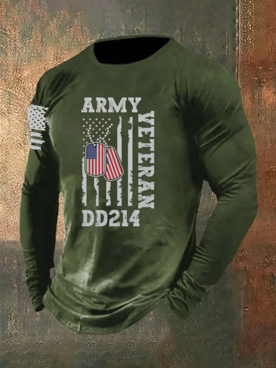 US Army Veteran Long Sleeve Shirt Dog Tag America Flag Military Outfit Gift Ideas