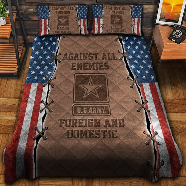 US Army Veteran Quilted Bedding Set Duvet Cover Bedspread Against All Enemies Gift Ideas