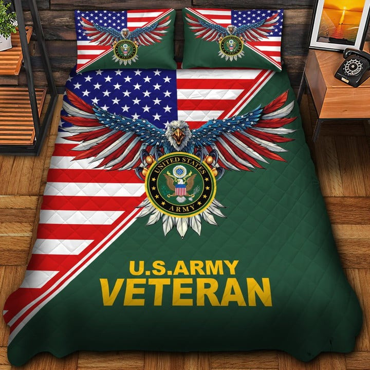 US Army Veteran Quilted Bedding Set Duvet Cover Bedspread Bedroom Decor Gifts For Veterans
