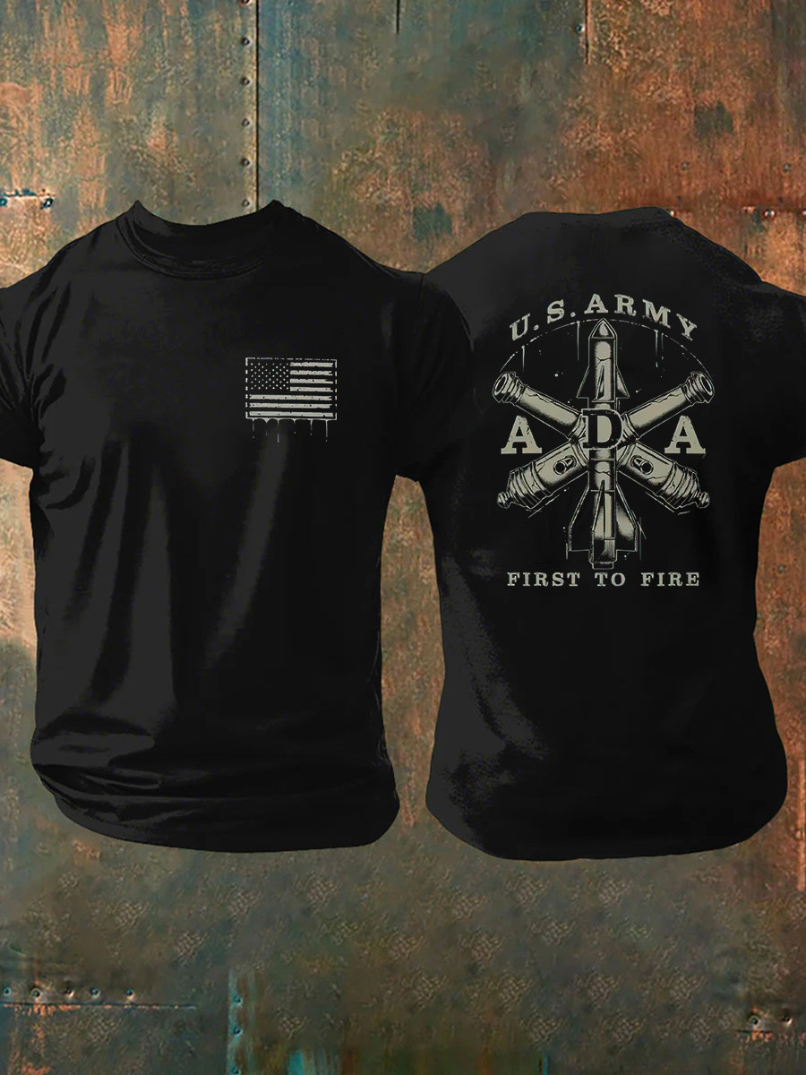 US Army Veteran T-Shirt First To Fire American Flag Shirt Unique Gift For Men