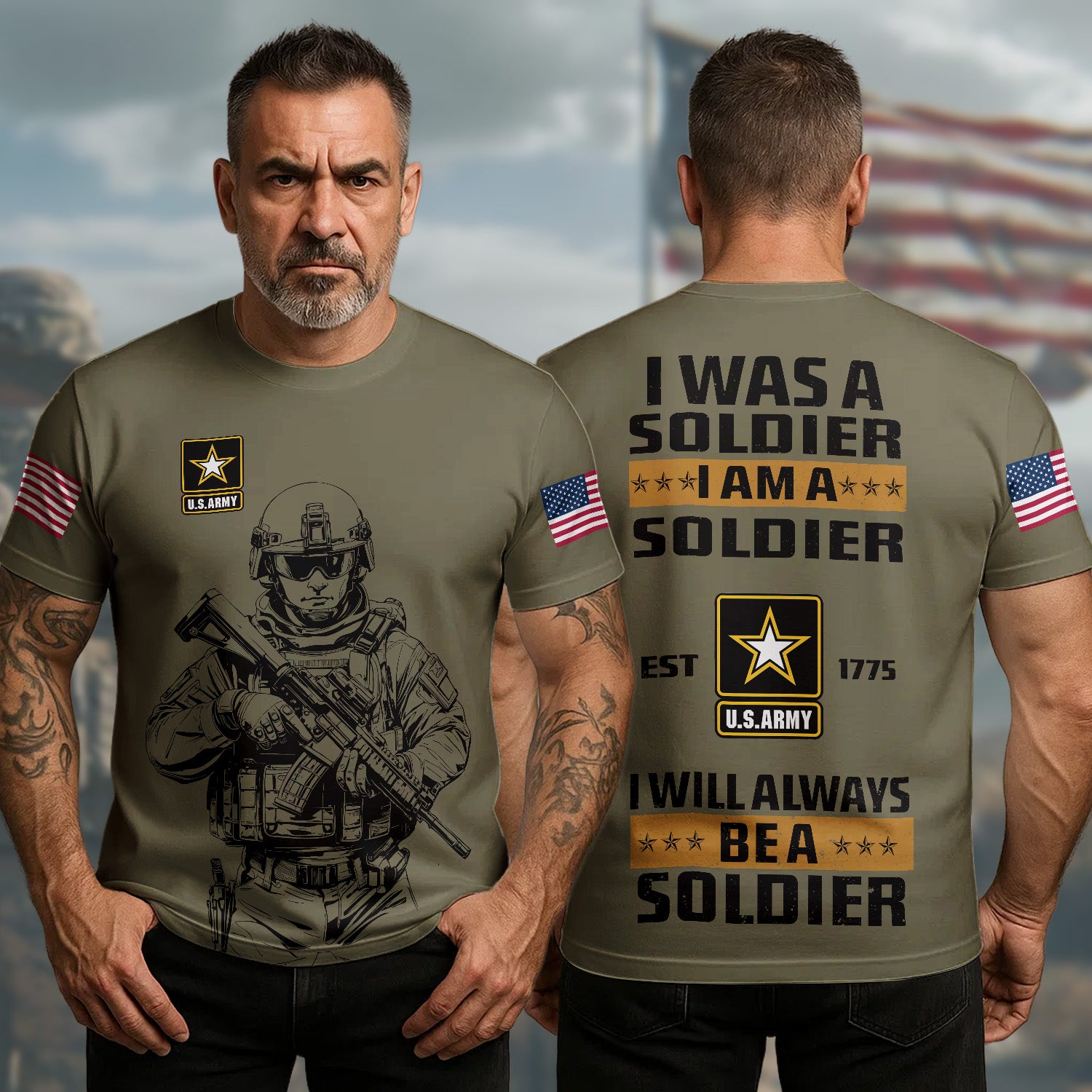 US Army Veteran T-Shirt I Was A Soldier Will Always Be A Soldier EST 1775 Military Appreciation
