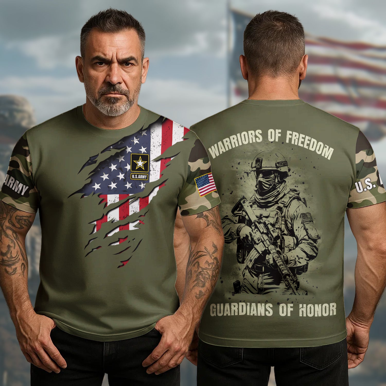 US Army Veteran T-Shirt Warriors Of Freedom Guardians Of Honor Best Veteran Merch