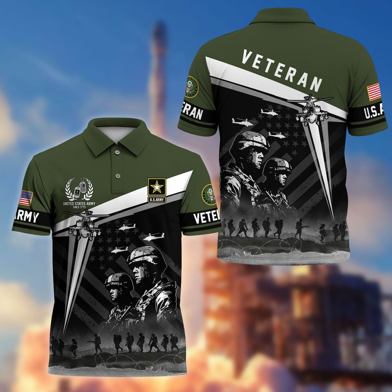 US Army Veterans Polo Shirt Military Patriotic Shirt Gift for Army Veterans