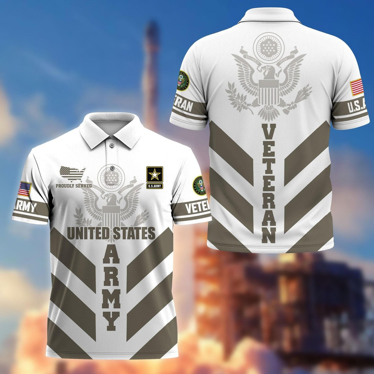 US Army Veterans Polo Shirt Proudly Served Military Shirt Gift for Army