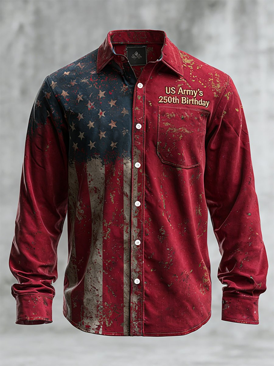 US Army's 250th Birthday Retro Button Up Long Sleeve Shirt Gifts For Military Men. US Army's 250th Birthday Retro Button Up Long Sleeve Shirt Gifts For Military Men.