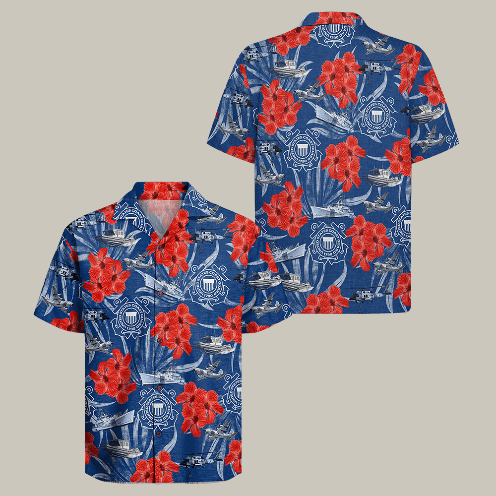 US Coast Guard 250th Years Of Service Hawaiian Shirt Coast Guard Cutter and Helicopter Shirt