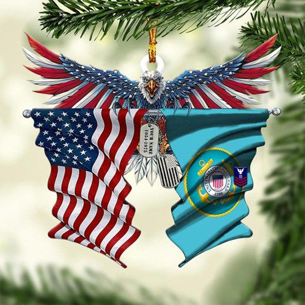 US Coast Guard And American Flag Eagle Ornament Christmas Gifts For Coast Guard Veterans