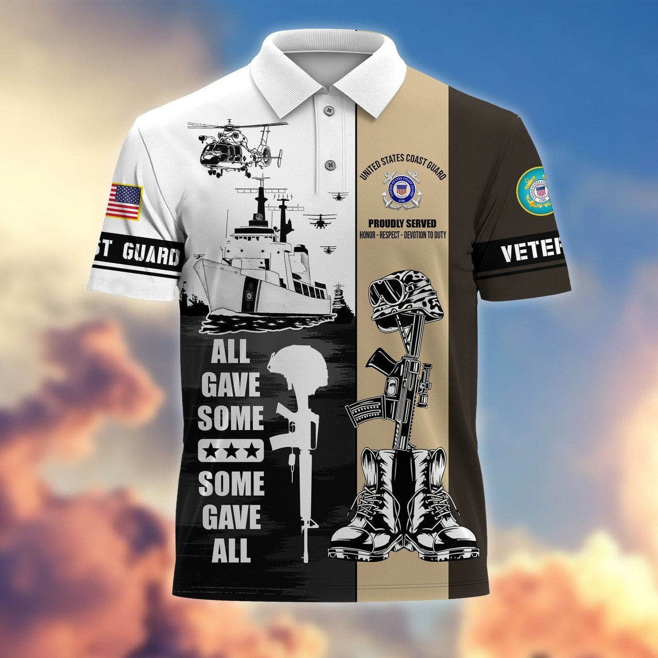 US Coast Guard Battlefield Cross All Gave Some, Some Gave All Polo Shirt Veteran Gift For Dad and Husband on Veterans Day