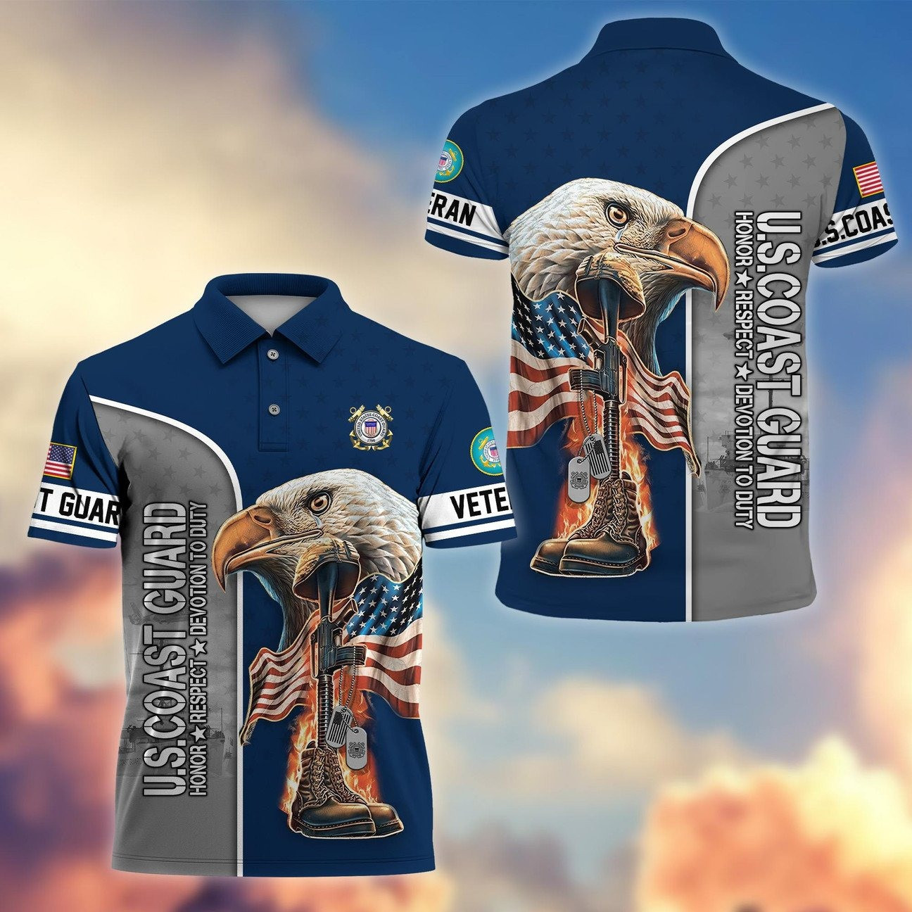 US Coast Guard Eagle Polo Shirt Honor'Country Military Gift for Dad and Husband on Veterans Day