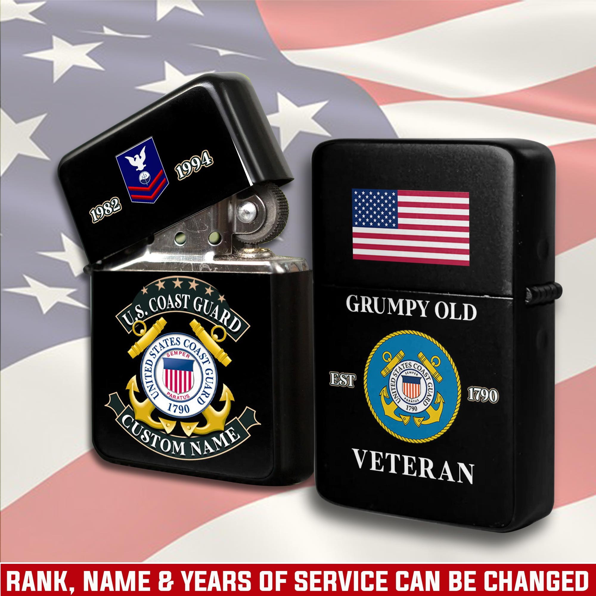 US Coast Guard Grumpy Old Custom Lighter Gifts For Dad and Husband In America on Veterans Day