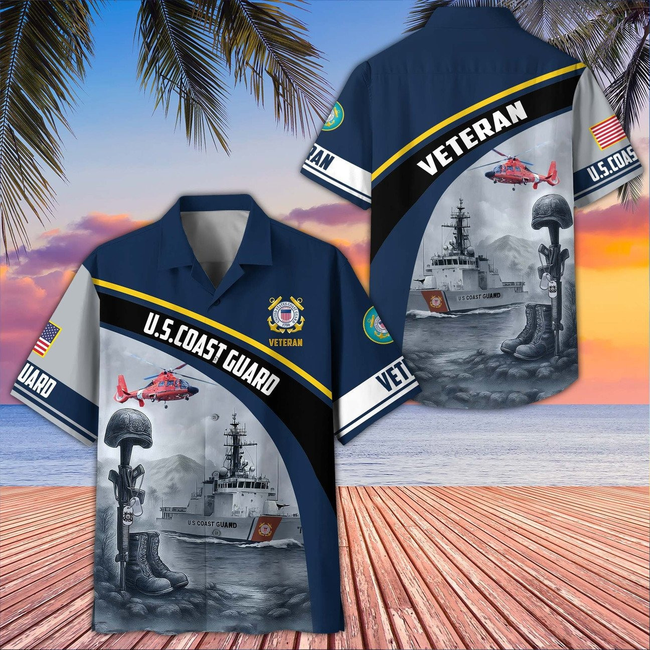 US Coast Guard Hawaiian Veteran Military Soldier Helicopter Shirt Memorial Gift for Army Men on Veterans Day