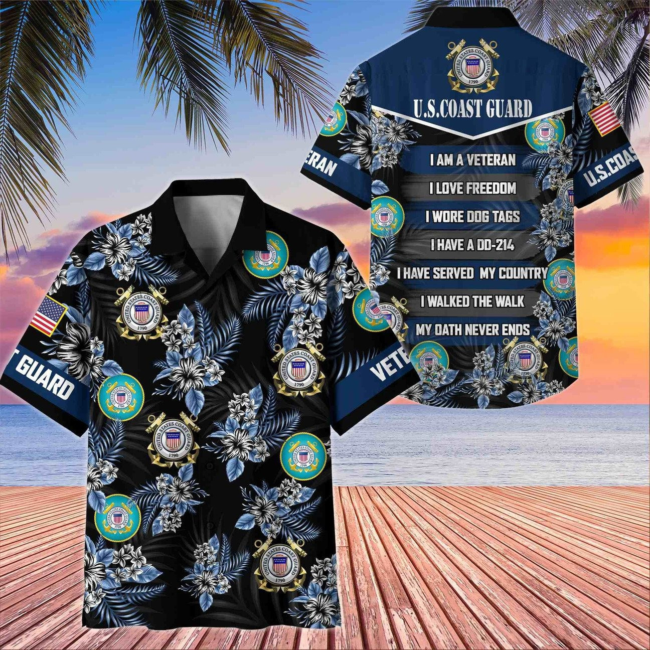 US Coast Guard I am Veteran I love Freedom Hawaiian Shirt Gift for Army Mens on Veterans Day