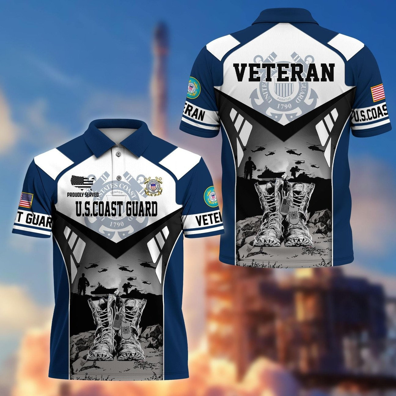 US Coast Guard Patriotic Veterans Polo Shirt Great Gift for Dad and Husband and Friends on Veterans Day