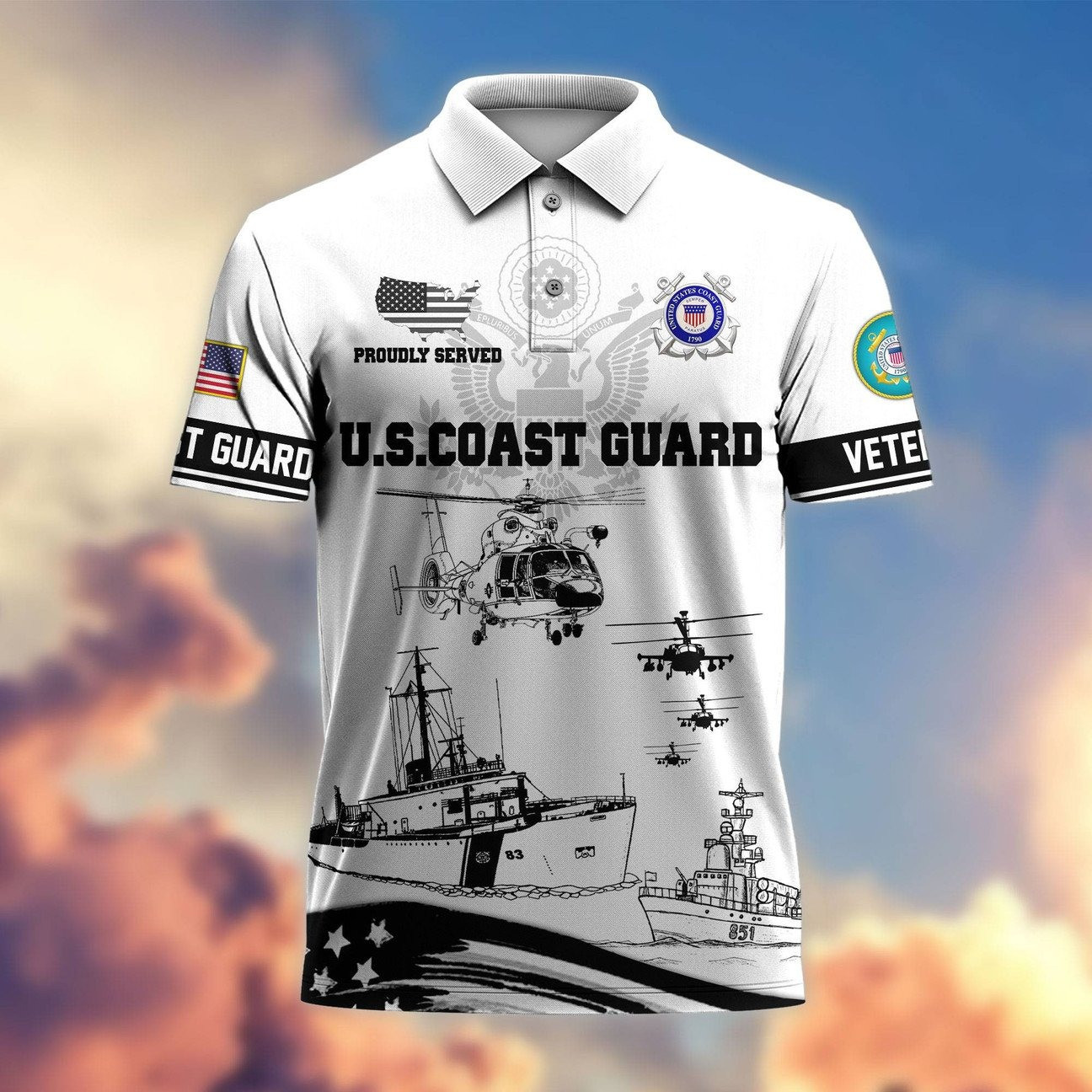 US Coast Guard Proudly Served Polo Shirt Infantry Military Gift for Dad and Husband and Friends on Veterans Day