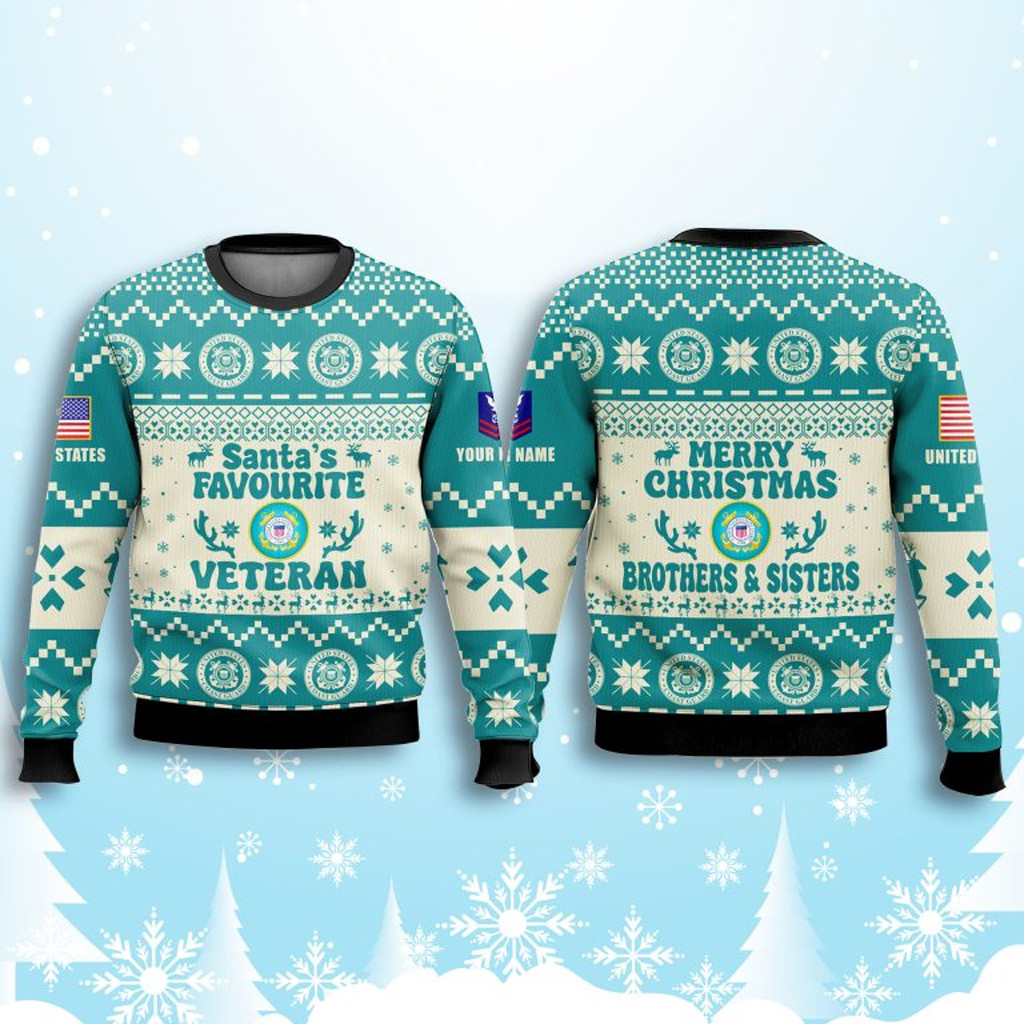 US Coast Guard Santa's Favourite Veteran Ugly Sweater Christmas Gifts For Coast Guard Veterans